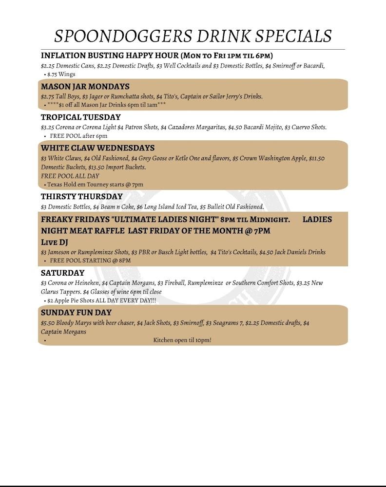 Spoondoggers Bar and Grill Menu image 1